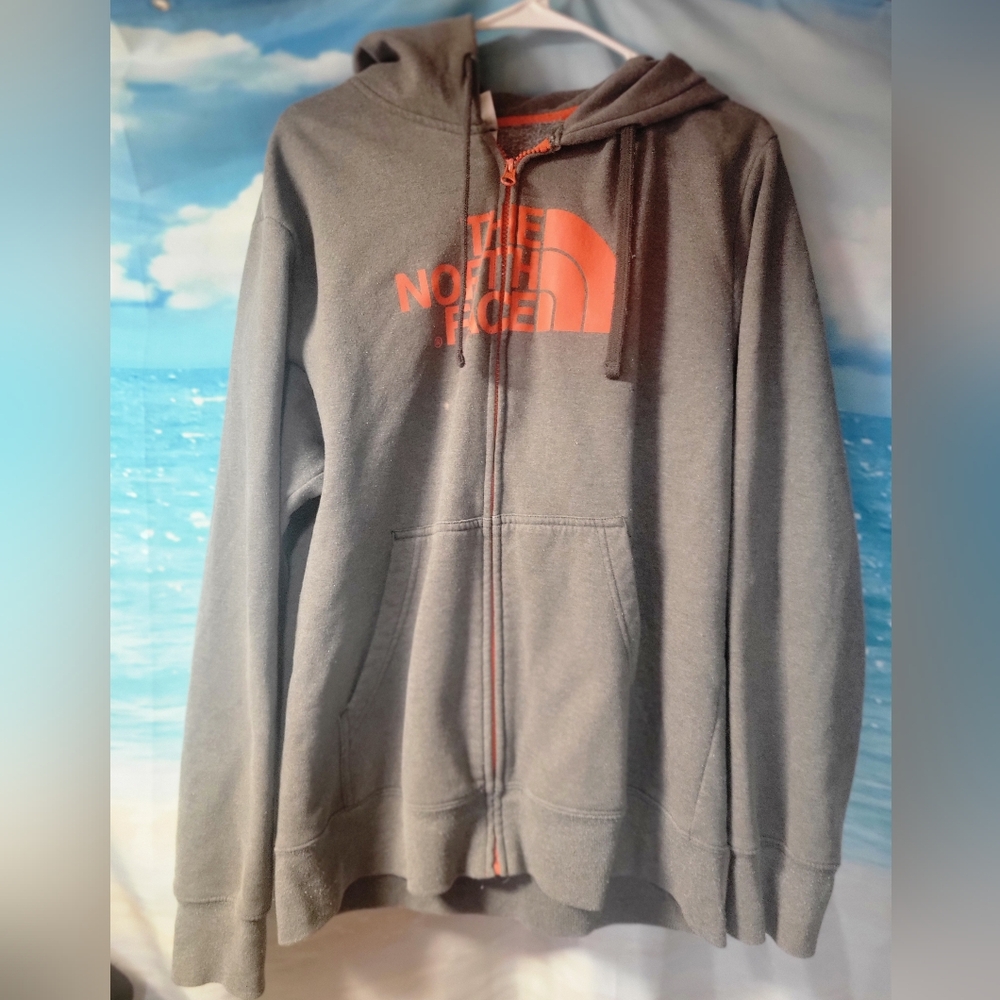 The North Face Zip up Hoodie Sweatshirt Mens size Large Orange & Gray